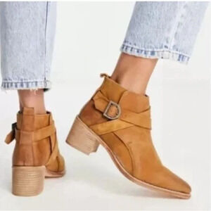 Free People Loop Back Booties Leather Ankle Brown NEW 9
